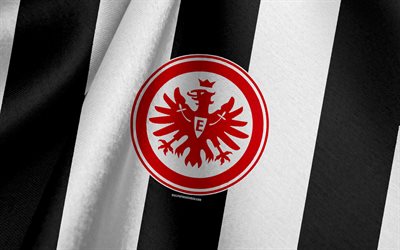 eintracht frankfurt, tyskt fotbollslag, svart och vit flagga, emblem, tygstruktur, logotyp, bundesliga, frankfurt am main, tyskland, fotboll