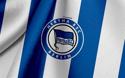 Hertha BSC, German football team, blue white flag, emblem, fabric texture, logo, Bundesliga, Berlin, Germany, football, Hertha FC