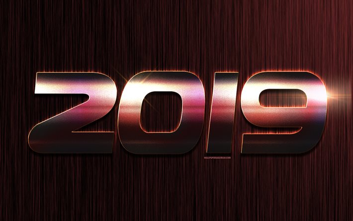 2019 New Year, concepts, creative 2019 art, purple steel numbers, purple 2019 background, Happy New Year, 2019 Year