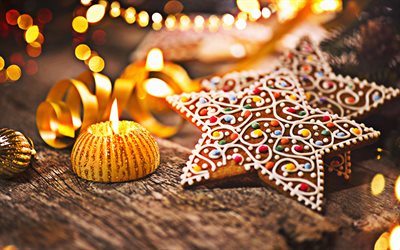Nouvelle Année, bougies, pain d'épices, Noël, Joyeux Noël, décorations de Noël, le Réveillon du Nouvel an