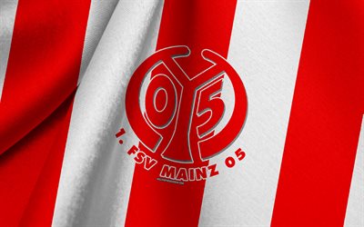 1 FSV Mainz 05, German football team, red and white flag, emblem, fabric texture, logo, Bundesliga, Mainz, Germany, football