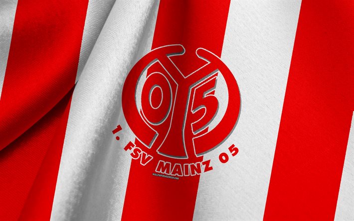 1 FSV Mainz 05, Alman Futbol Takımı, kırmızı ve beyaz bayrak, amblem, kumaş, doku, logo, Bundesliga, Mainz, Almanya, futbol