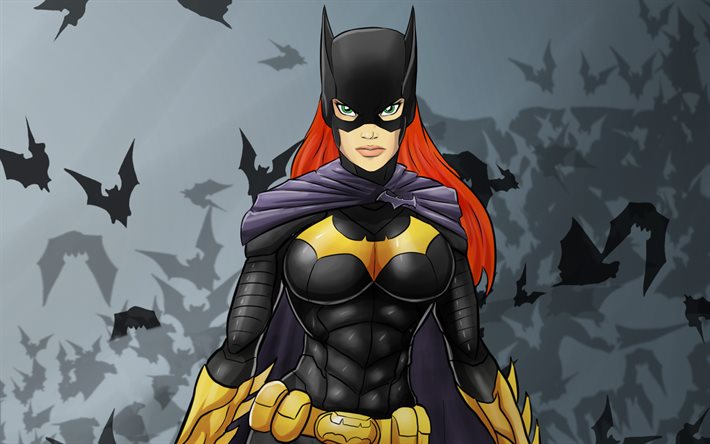 batgirl, fladdermöss, mörker, superhjältar, konstverk, bat-man, tecknad batgirl