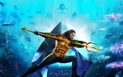 2018, Aquaman, Jason Momoa, 4k, poster, Americano sci-fi thriller, materiali promozionali, supereroe, il mondo dell'acqua
