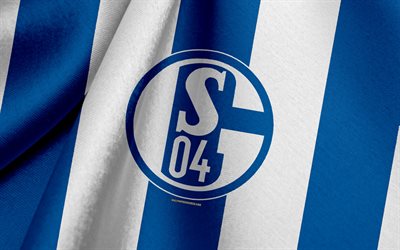 schalke 04, deutsche fußball-nationalmannschaft blau-weiße fahne, emblem, stoff-textur, logo, bundesliga, gelsenkirchen, deutschland, fußball
