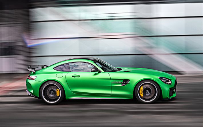 Mercedes-AMG GT R Pro, 2020, yeşil otomobil, yan görünüm, Yarış Pisti, yolda sportcar, hızlı araba, Mercedes
