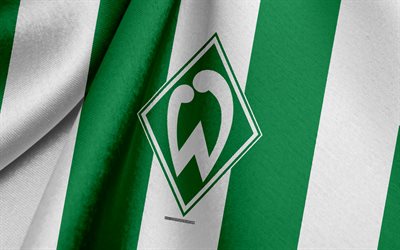 SV Werder Bremen, German football team, green white flag, emblem, fabric texture, logo, Bundesliga, Bremen, Germany, football