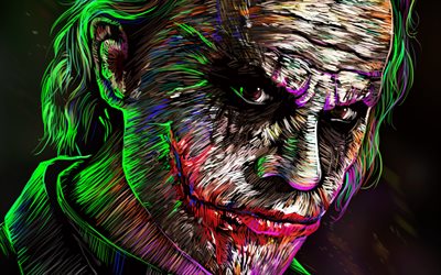 Dibujo del Joker, obras de arte, 4k, anti-héroe, el bromista, el creativo, superhéroes, antagonista