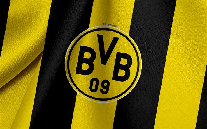 Borussia Dortmund, German football team, yellow black flag, emblem, fabric texture, logo, Bundesliga, Dortmund, Germany, football, BVB