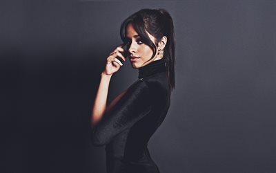 Camila Cabello, 4k, photoshoot, superstar, bellezza, Camila Cabello in abito nero, cantante cubano, Karla Camila Cabello Estrabao, ragazza bruna