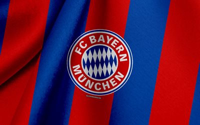 fc bayern münchen, tyskt fotbollslag, blå röd flagga, emblem, tygstruktur, logotyp, bundesliga, münchen, tyskland, fotboll