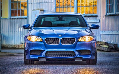 BMW M5, 4k, front view, 2015 cars, F10, UK-spec, BMW M5 F10, Blue BMW M5, HDR, 2015 BMW M5, german cars, BMW F10, BMW
