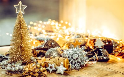 黄金のクリスマス ツリー, 夜, あけましておめでとう, 黄金のクリスマスの背景, メリークリスマス, クリスマスの飾り, シルバースノーフレーク, クリスマス テンプレート