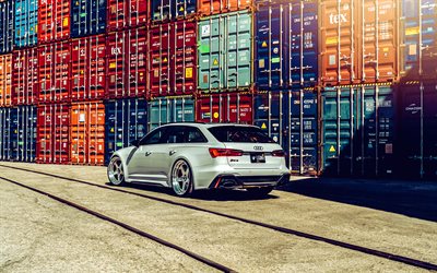 2022, Audi RS6 Avant, rear view, exterior, custom RS6 Avant, gray RS6 Avant, RS6 tuning, lowrider, German cars, Audi