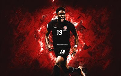 Alphonso Davies, Canada national soccer team, Canadian football player, portrait, red stone background, Canada, soccer