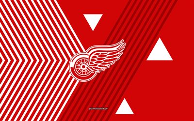 Detroit Red Wings logo, 4k, American hockey team, red white lines background, Detroit Red Wings, NHL, USA, line art, Detroit Red Wings emblem, hockey