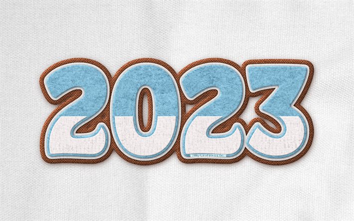 Happy New Year 2023, blue fabric lights, 2023 concepts, 4k, 2023 Happy New Year, neon art, creative, 2023 gray background, 2023 year, 2023 fabric digits