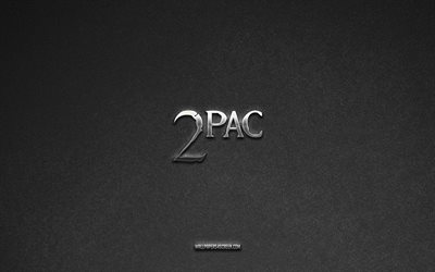 2pac logo, musikmarken, grauer steinhintergrund, 2pac emblem, beliebte logos, 2stk, metallschilder, 2pac metalllogo, steinstruktur
