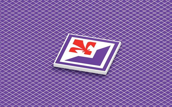 4k, ACF Fiorentina isometric logo, 3d art, Italian football club, isometric art, ACF Fiorentina, purple background, Serie A, Italy, football, isometric emblem, ACF Fiorentina logo, Fiorentina