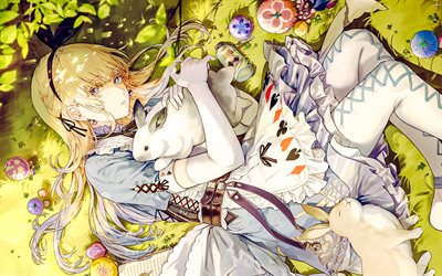 alice, porträt, alice im wunderland, japanischer manga, anime charaktere, alice mit einem kaninchen, hauptfiguren, alice im wunderland figuren