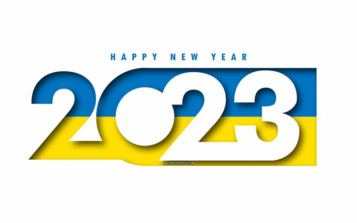 明けましておめでとうございます 2023 ウクライナ, 白色の背景, ウクライナ, ミニマルアート, 2023 ウクライナの概念, ウクライナ 2023, 2023 ウクライナの背景, 2023 ハッピーニューイヤー ウクライナ
