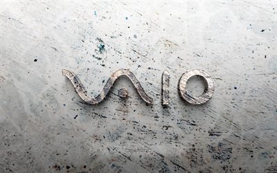 شعار vaio stone, 4k, الحجر الخلفية, شعار vaio 3d, العلامات التجارية, خلاق, شعار vaio, فن الجرونج, vaio