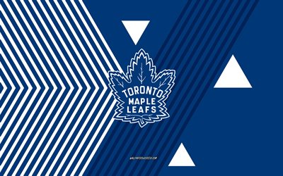 logo delle foglie d'acero di toronto, 4k, squadra canadese di hockey, sfondo di linee blu verde acqua, foglie di acero di toronto, nhl, stati uniti d'america, linea artistica, emblema di toronto maple leafs, hockey