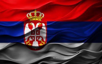 4k, sırbistan bayrağı, avrupa ülkeleri, 3d sırbistan bayrağı, avrupa, 3d doku, sırbistan günü, ulusal semboller, 3d sanat, sırbistan