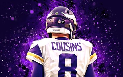 Kirk Cousins, 4k, violet neon lights, back view, Minnesota Vikings, NFL, Kirk Cousins 4K, American football, National Football League, Kirk Cousins Minnesota Vikings