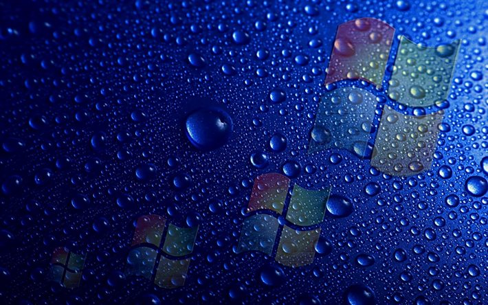 ダウンロード画像 Windowsロゴ 水滴 青色の背景 フリー のピクチャを無料デスクトップの壁紙