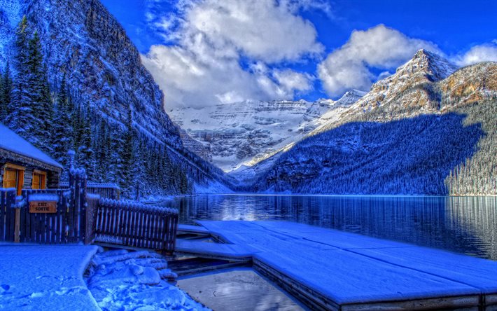 Parco Nazionale di Banff, pier, inverno, Alberta, Canada