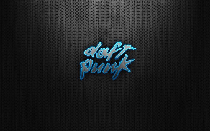 Daft Punk, logo, metallic background, creative