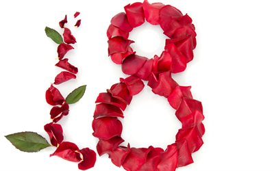 internationalen frauen-tag, 8 märz, herzlichen glückwunsch, rosen-blütenblätter
