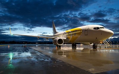 Boeing 737, night, airport, Boeing, passenger aircraft
