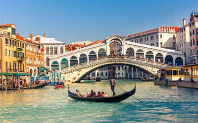 Venise, Pont du Rialto, l'Été, les touristes, les voyages, canal, Italie, Europe