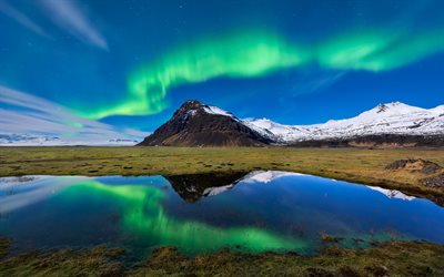 İzlanda, dağlar, Kalfafellsstadhur, aurora borealis, Auster-Skaftafellssysla