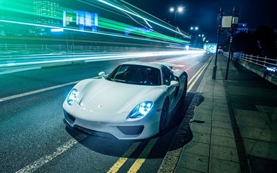 Porsche 918 Spyder, la nuit, 2016 voitures, supercars, Porsche