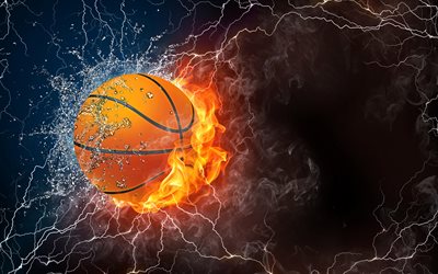बास्केटबॉल, गेंद, धुआं, आग, बिजली