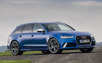 Audi RS6 Avant, otomobil 2017 arabalar, süper arabalar, mavi rs6, audi