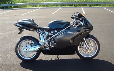 superbikes, Ducati 749 Testastretta, aparcamiento, gris motocicleta, motos deportivas