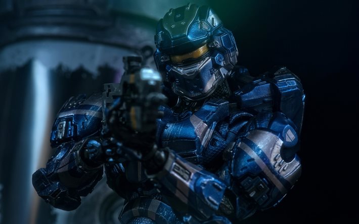 Halo 4, azul robot, robot de vestuario, armas