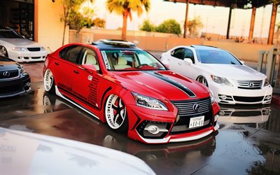 Lexus LS, tuning, supercars, rojo lexus
