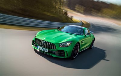 hareket, 2017, Mercedes-AMG GT R, road, hız, yeşil Mercedes