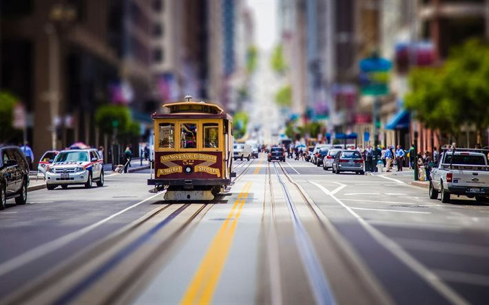 San Francisco, vecchio tram, strada, blur, USA, America