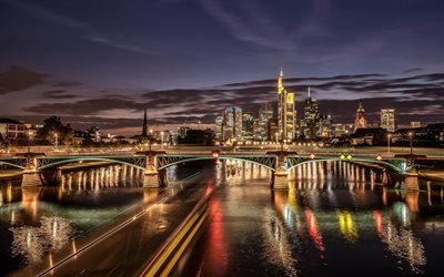 本館川, 夜, 橋, フランクフルト, ドイツ