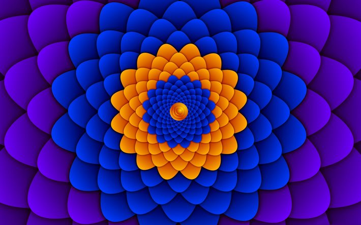 púrpura de la flor de la abstracción, patrón, 3d flor, la ilusión visual, pétalos