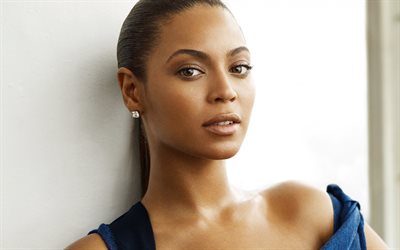 Beyonce, portrait, American singer, blue dress, make-up, American celebrities, Beyonce Giselle Knowles