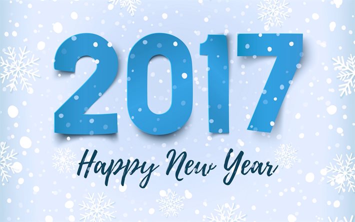 Felice Nuovo Anno 2017, fiocchi di neve, le cifre blu, natale, Nuovo Anno