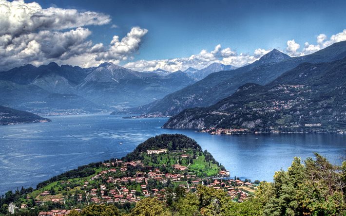 El lago de Como, HDR, montañas, verano, Italia, Europa