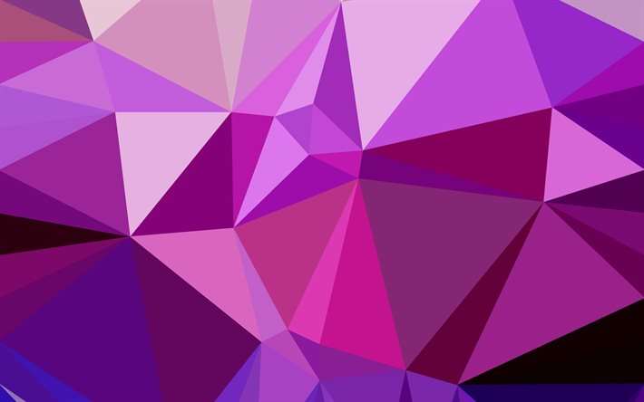 mosaiikki, kolmiot, 4k, geometria, geometriset muodot, violetti tausta